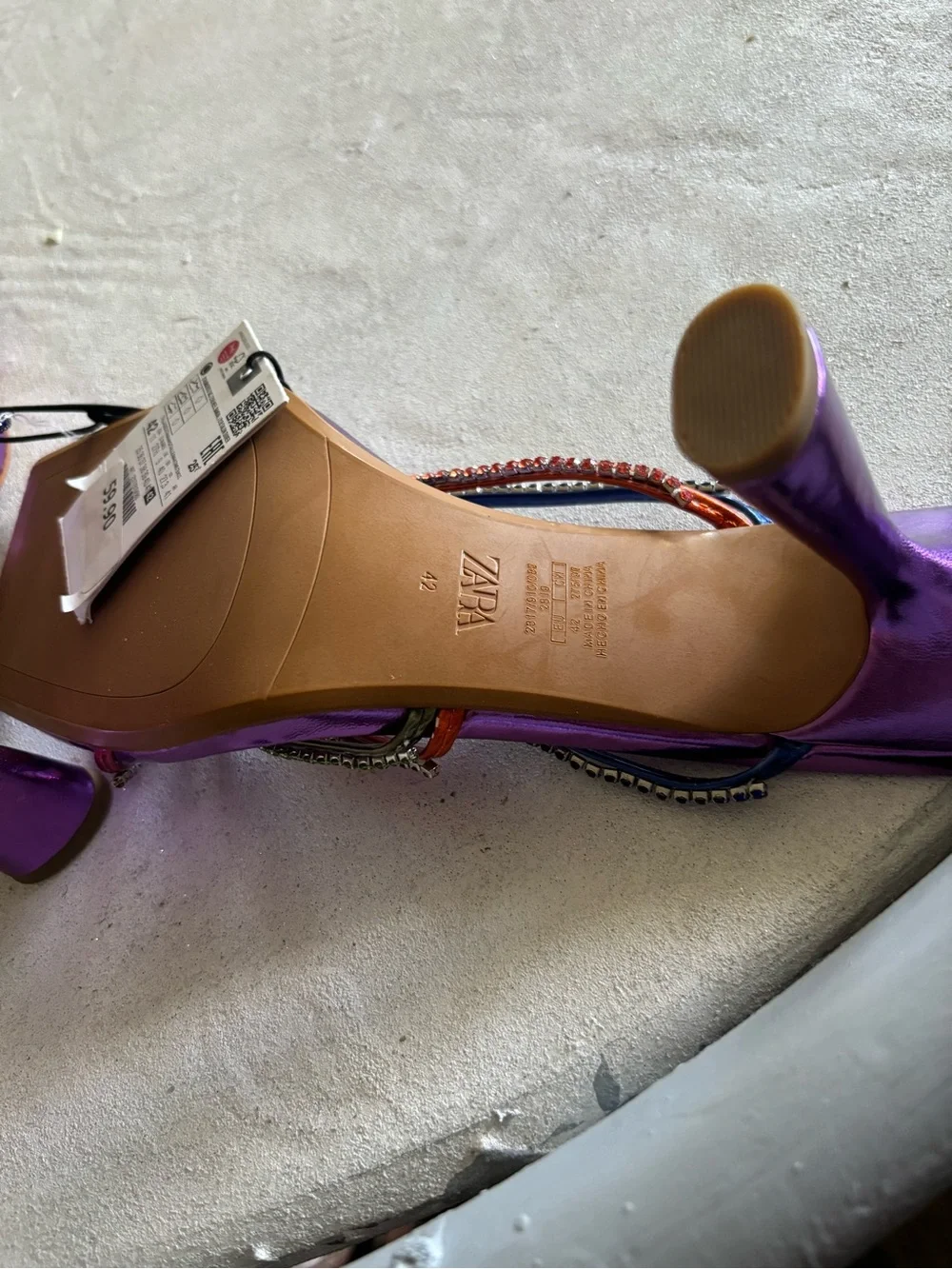 Zara Metallic Purple Square-Toe Heeled Sandals with Rhinestone Straps - Picture 3 of 4